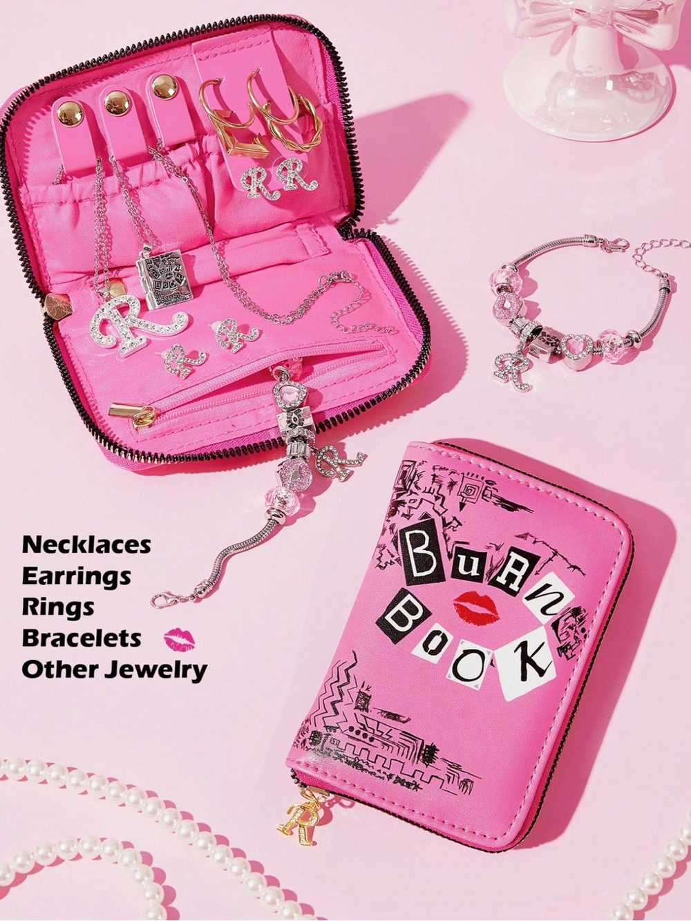 Macy's Pink 'Buhh Book' Zip Jewelry Organizer Travel Case